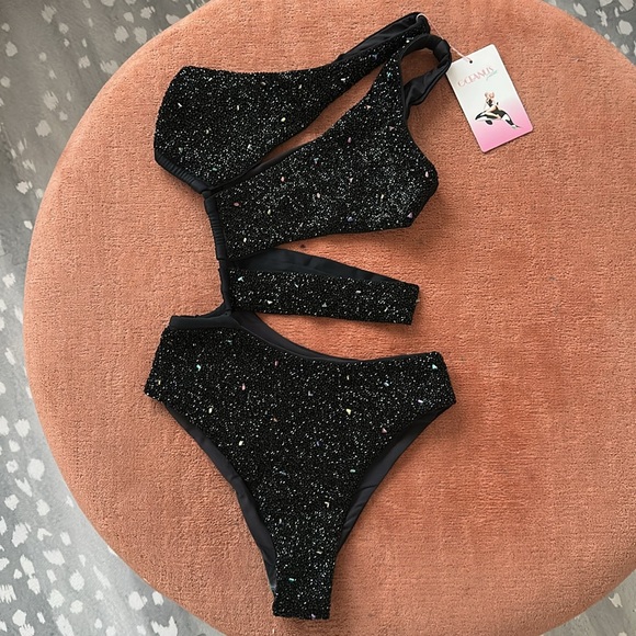 NEW OCEANUS | CAREY SWIMSUIT Glitter Sparkle Cutout one piece - Picture 3 of 11